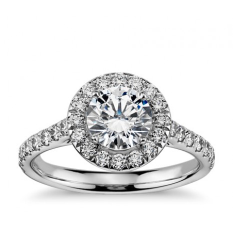 Round Halo Diamond Engagement Ring in 14k White Gold
